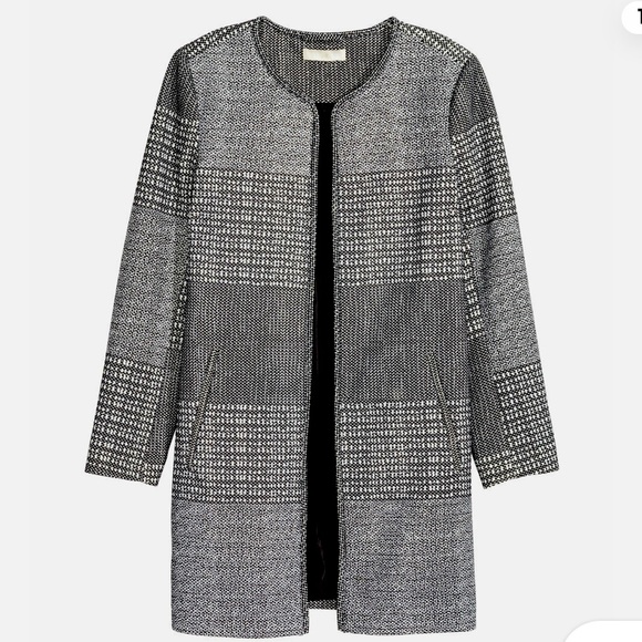 H&M Women's Textured Open-Front Oversized Coatigan. Black/White/Gray. Size: (8). - Picture 1 of 8